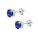 Blue Earrings for Women Sterling Silver Studs Simulated 5mm Round Solitaire Gemstone Sapphire Earrings for Bridesmaids Birthday Holiday Gift Fashion September Birthstone