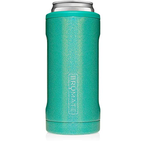 BrüMate Hopsulator Slim Double-walled Stainless Steel Insulated Can Cooler for 12 Oz Slim Cans (Glitter Peacock)