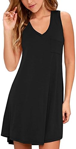 Women's Sleeveless Pockets Casual Swing T-Shirt Dresses