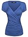 Zeagoo Women's Cross-front V Neck Pullover T-Shirt Ruched Blouse, B_blue, Medium