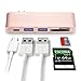 DITONG Type-C USB 3.0 Hub C 5 in 1 Aluminum Multi-Port Adapter with 2 USB 3.0 ports, a SD and Micro SD Card slots and a USB-C Charging port for 12 I MacBook Pro 2015/2016, 2017 MacBook Pro (Gold Rose)