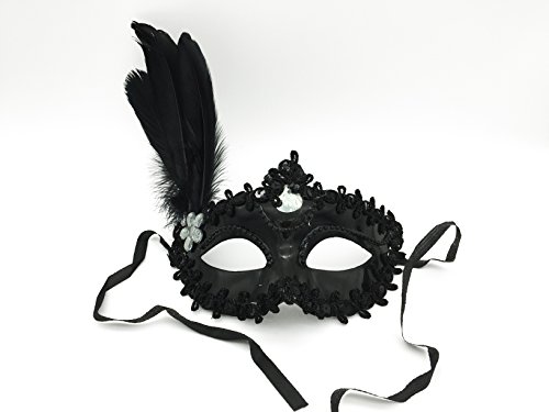 3 Pack Lace Sexy Mask Masquerade Party Costume Mask with Feather white&black - Image 4