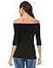 Women Cotton Three Quarter Sleeve Off Shoulder Slim T-Shirt Tops (M, Black)