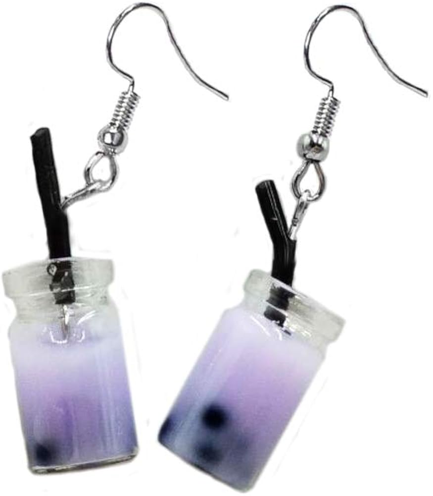 Cute Pearl Milk Tea Dangle Earrings Colorfurl Glass Bottle Funny Earrings for Women Girls
