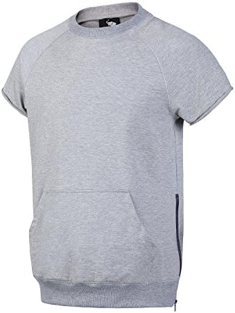 AIRAVATA Men's Short Sleeve Sweatshirt Tshirt Crewneck Pullover For Summer With Front Pocket