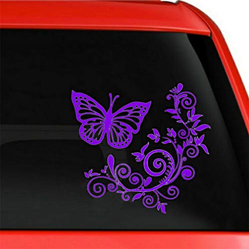 Dolland Butterfly Flower Vine Vinyl Decal Sticker for Vehicle Car Truck Window Bumper Wall Decor,Purple