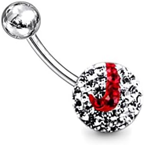 Red Logo on 9MM Clear Multi Preciosa Crystal Stone Ball Belly Rings