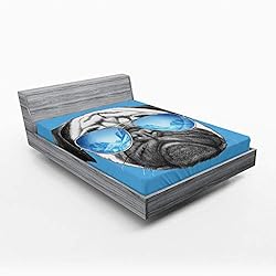 Ambesonne Pug Fitted Sheet, Dog Portrait Mirror