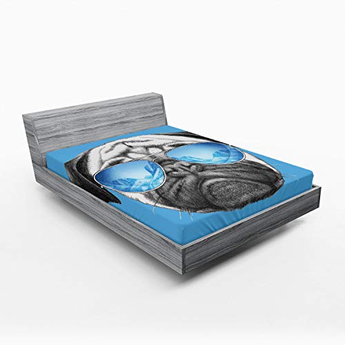 Ambesonne Pug Fitted Sheet, Dog Portrait Mirror
