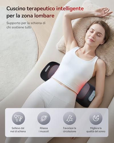 FliKEZE Cuscino Massaggiante Lombare 4 in 1 con Luce Rossa, Riscaldamento, Vibrazione e Trazione ad Aria, Senza Fili e Ricaricabile, per Casa e Ufficio