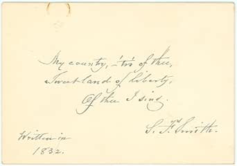 Amazon.com: Smith: My Country Tis of Thee, Autograph Quote, 1832