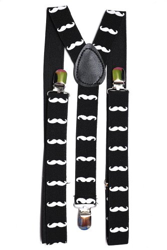 Leema Youth with Mustache Suspenders-Black and White-Youth One Size