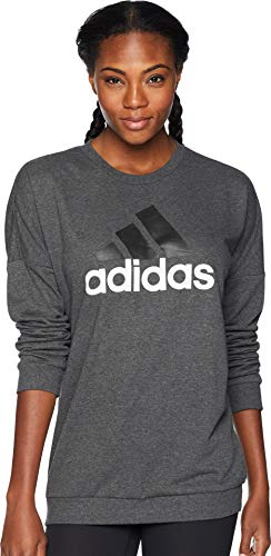 adidas Women's Badge of Sport Pullover Dark Grey Heather/White Large