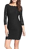 Berydress Women's V Back Full Zipper Plus Size Black Lace Dress Wedding Party Dress (14, Black)