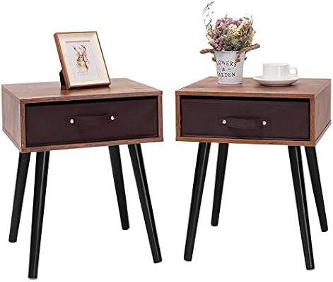 Iwell Mid Century Nightstand Set Of 2 Wooden End Table With Drawer Side Table For Small Spaces Bedroom Solid Wood Legs Decent Furniture Rustic Brown Bzx005f2 Buy Online At Best Price In