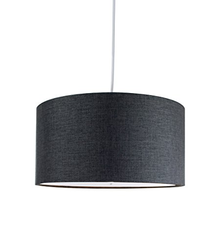 2 Light Plug-In Pendant Light By Home Concept - Hanging Swag Lamp Shallow Drum Granite Grey with Diffuser - Perfect for apartments, dorms, no wiring needed (Grey, White two-light)