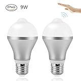 Motion Sensor Light Bulb, Savvypixel 9W E26 Smart PIR LED Bulbs Auto On/Off Night Lights for Stairs Garage Corridor Walkway Yard Hallway Patio Carport (Cold White)