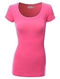 Doublju Women Short Sleeve Deep Round neck Simple Top