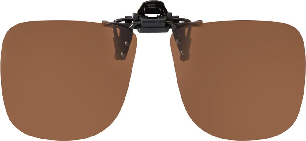 Metal Construction Polarised Clip On Flip Up Sunglasses 100% UV Protection Large Square Brown