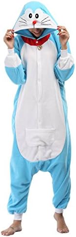 Caffia Unisex Adult Hooded Fleece Onesie Pajamas Animal Design Sleepsuit Cosplay Costume Sleepwear£¬ Doraemon XL