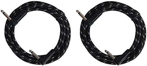 Two Sendt 10 foot 1/4 inch (6.3mm) Dual Right Angle Male to Male Mono Nylon Braided Instrument Cables
