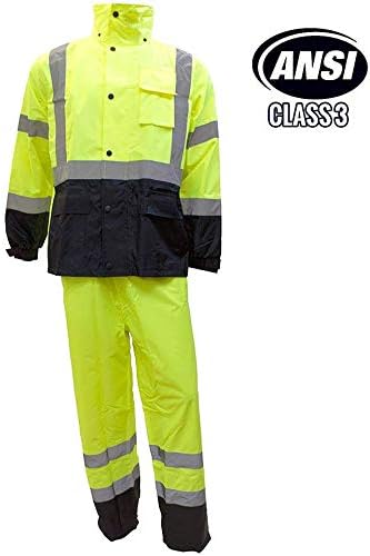 Troy Safety Class 3 Rain suit, Pants High Visibility Reflective Black Bottom RW-CLA3-LM11 (2XL, Lime)