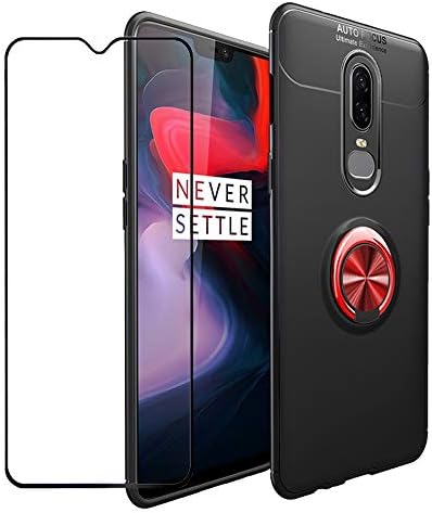 AMASELL OnePlus 6T Case, [Anti-Scratch] Ultra Thin Shockproof Soft Flexible TPU Hybrid Protective Case Cover with Kickstand & Tempered Glass Screen Protector for OnePlus 6T