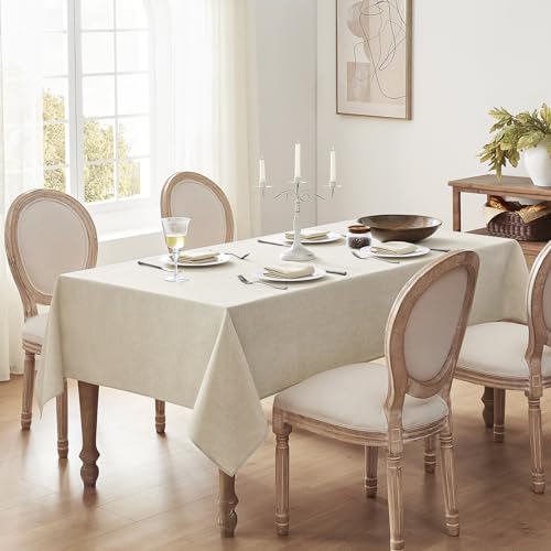 Softalker Cream Table Cloth Rectangular 140x200 cm Faux Linen Wipeable Tablecloths Water Resistant Dining Table Cover Elegant for Coffee Outdoor Party Spring Garden Kitchen Small Tabletop Decoration