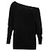 ABD Women's Off Shoulder Bat Wings Loose Pullover Sweater Knit Jumper Black, X-Large