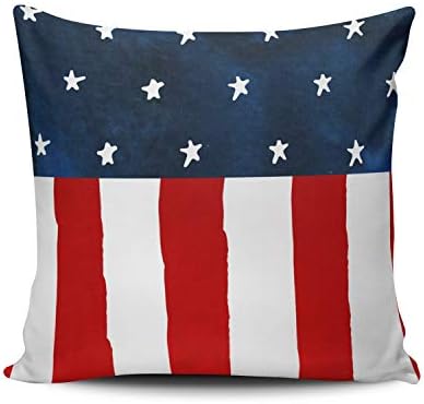 WULIHUA Throw Pillow Cases Sofa Cushion Cover Home Decoration Navy Red and White Rustic Americana Style Watercolor American Flag Square Custom Pillowcase Size 22X22 Inch Elegant Double Sides Printed