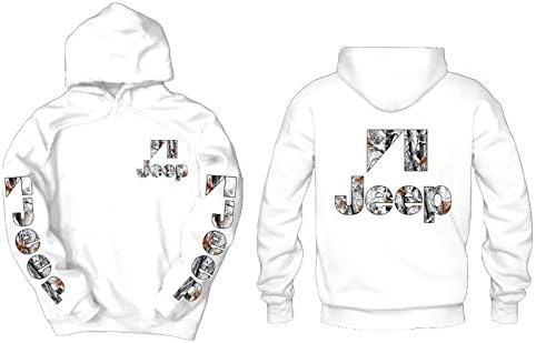 Jeep Snow Camo Front, Back, &amp; Sleeves Logos Hoodie, XL White