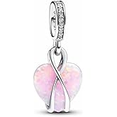 PANDORA Moments Mom Opalescent Heart Dangle Charm - Sterling Silver Charm with Lab-Created Opal & Cubic Zirconia - Jewelry for Women - Includes Gift Box