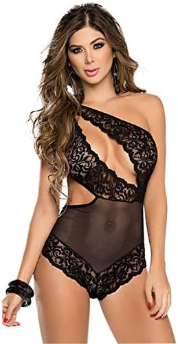 Chateau Gold Sexy Teddy Lingerie for Women Off The Shoulder with Cheeky Bottom Black
