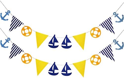 Finseng Nautical Sea Banner Garland for Nautical Sea Themed First Birthday Parties Baby Shower Supplies Decorations