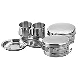 CHANODUG Backpacking Camping Stainless Steel Cookware Picnic Camp Cooking Cook Set for Hiking (8pcs/set, 410 Stainless Steel)