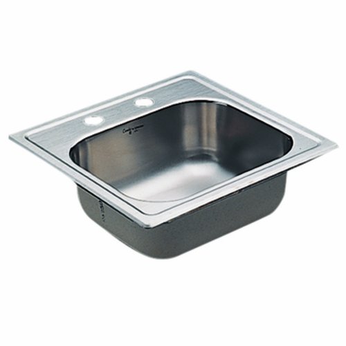 Moen 22119 Commercial Sink 20 ga 2 hole includes sealtite strainer with drop in basket, Stainless