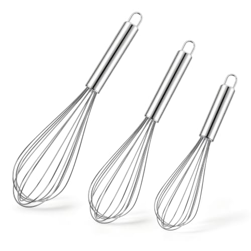 Ninsula 3 Pack Stainless Steel Whisk, 8" 10" 12" Thicken Heavy Duty