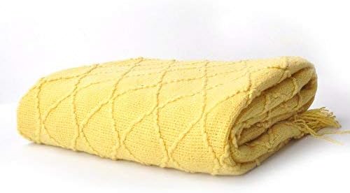 Battilo Knit Diamond Pattern Decorative Throw Blanket 50" By 60" Yellow