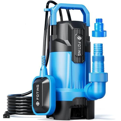 FOTING Sump Pump, High Flow Submersible Water Pump with Float Switch, Automatic Clean/Dirty Utility Pump for Basement Puddle Pool Tub Pond Draining, 1.5 HP, 6300GPH