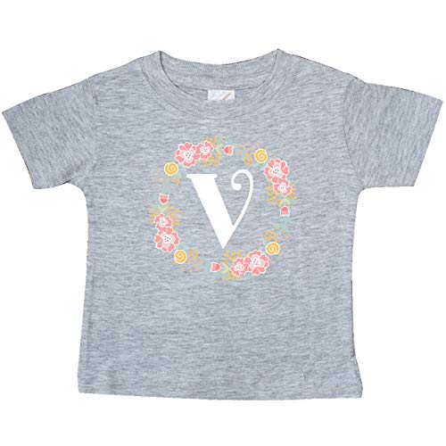 inktastic - Monogram Letter V Rose Baby T-Shirt 18 Months Heather Grey 31b7a