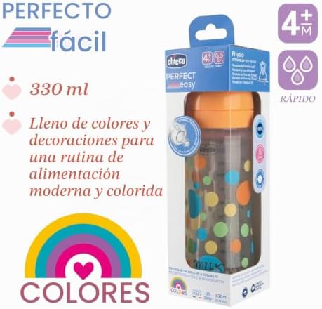 Biberón Perfect Easy Fast Flow, con tetina Physio de silicona suave y acabado Soft Sense, anticólicos, reduce la regurgitación y la irritabilidad, biberón de plástico de 330 ml, 4m+, niño