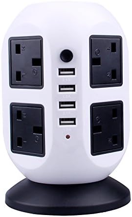 LIFEET Vertical Power Strip Multi-sockets 8 Outlets and 4 USB, 2500W, 110-250 Worldwide Voltage Tower Power Socket Outlets with 6.5 Feet Cord for Home and Office or Store White