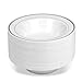 BloominGoods 50 Disposable White Silver Rimmed Plastic Soup Bowls | 14 oz. Premium Heavy Duty Disposable Dinnerware with Real China Design | Safe & Reusable (50-Pack White/Silver Trim)