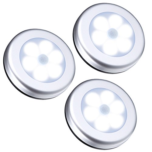 AMIR Motion Sensor Light, Cordless Battery-Powered LED Night Light, Stick-anywhere Closet Lights Stair Lights, Puck Lights, Safe Lights for Hallway, Bathroom, Bedroom, Kitchen (White - Pack of 3)