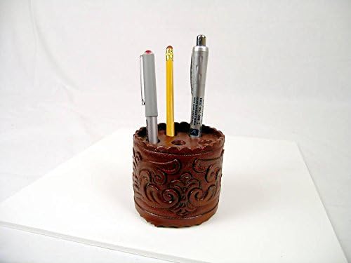 Hand Tooled Leather Pen Holder Cup Western Office Attorney Artisan Made Quality