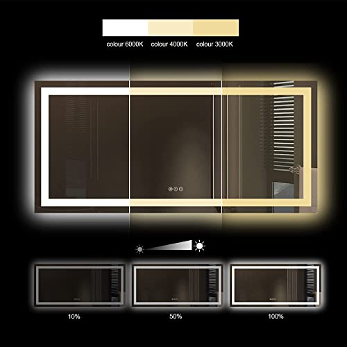 Amorho 60"x28" LED Bathroom Mirror for Wall, Backlit + FrontLighted Vanity Mirror, Dimmable