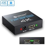 eSynic 1x2 HDMI Splitter, 4K HDMI Splitter 1 in 2 Out HDMI Amplifier Adapter Aluminum Ver 1.4 HDCP with Power Adapter Supports 3D 4K@30HZ Full HD1080P for PC PS3 PS4 Blu-ray Player Apple TV HDTV