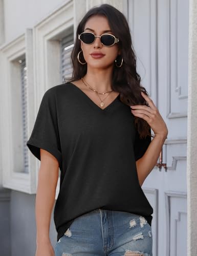 PASUDA T-shirts Women Short Sleeve Blouse V Neck Women Summer T-Shirt Elegant Loose Basic Top Solid Color T Shirts Blouse Casual Shirts Comfortable Tee