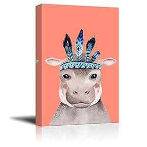 Animal Canvas Wall Art Series - Cartoon Hippo - Giclee Print Gallery Wrap Modern Home Art Ready to Hang - 12x18 inches