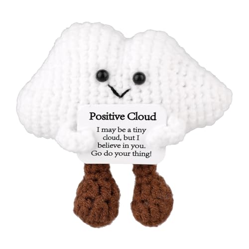TOYMIS Positive Cloud, Cloud Crochet Knitted Funny Potato Toy Emotional Support Plush Energy Crochet Wool Crochet Doll Cute Crochet Positive Message Crochet for Party Decoration Inspirational Gift